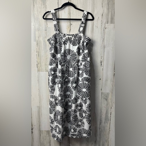 LOFT Firework Linen blend Tiered Square Neck white and black Midi Dress - MP - Picture 4 of 8